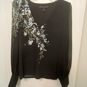 WHBM black print blouse. Sheer sleeves medium